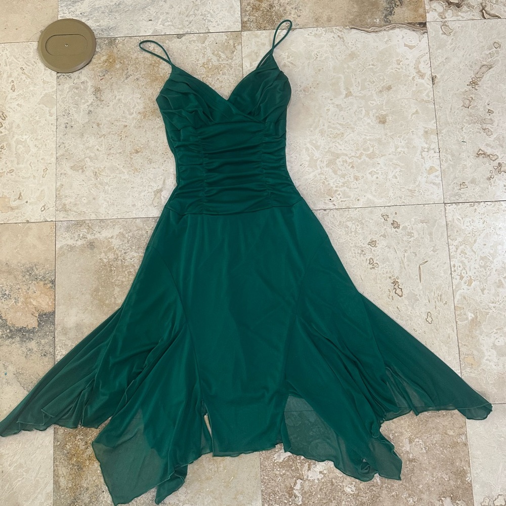 90s/y2k Ruby Rox Emerald Green Asymmetrical Ruched Dress